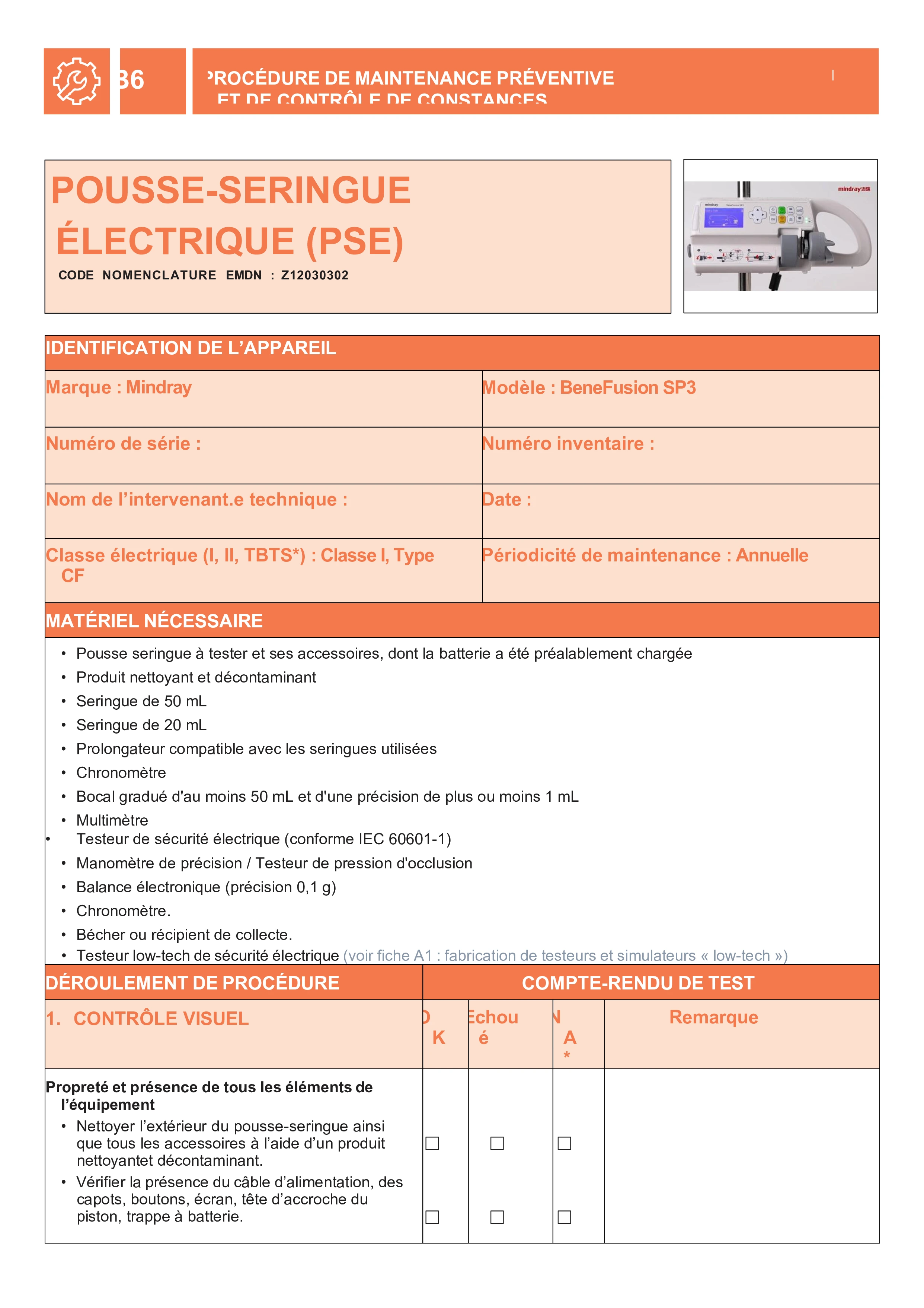 Page de garde du guide de maintenance pour pousse-seringue.