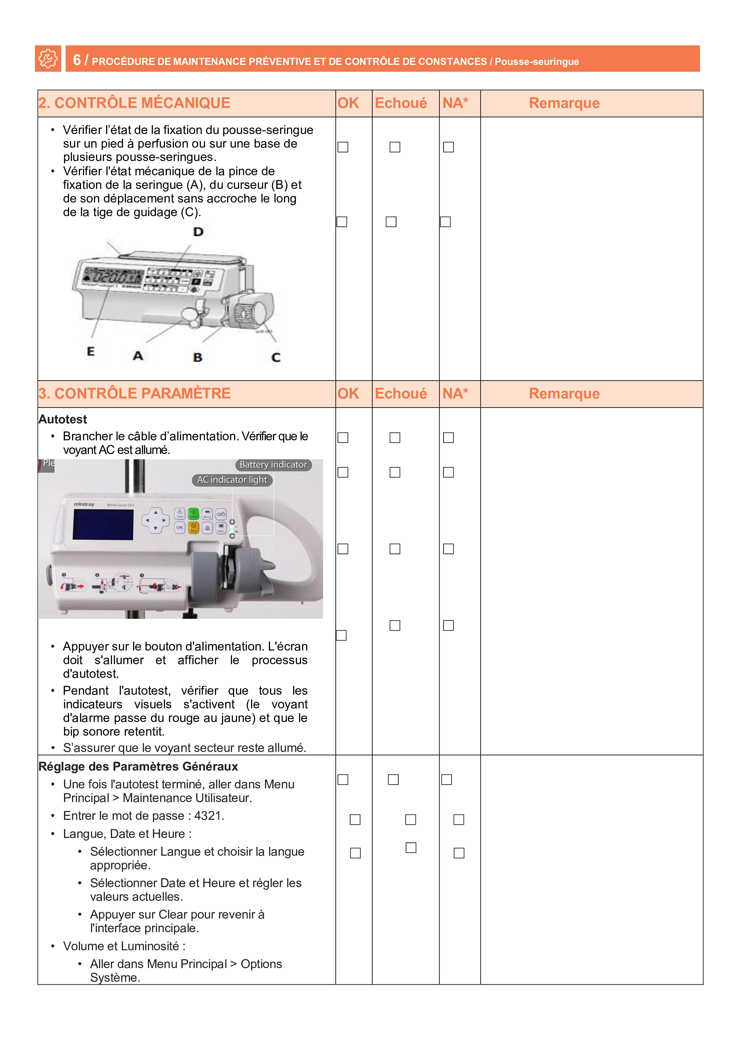 Section du guide listant les outils et équipements nécessaires pour la maintenance.