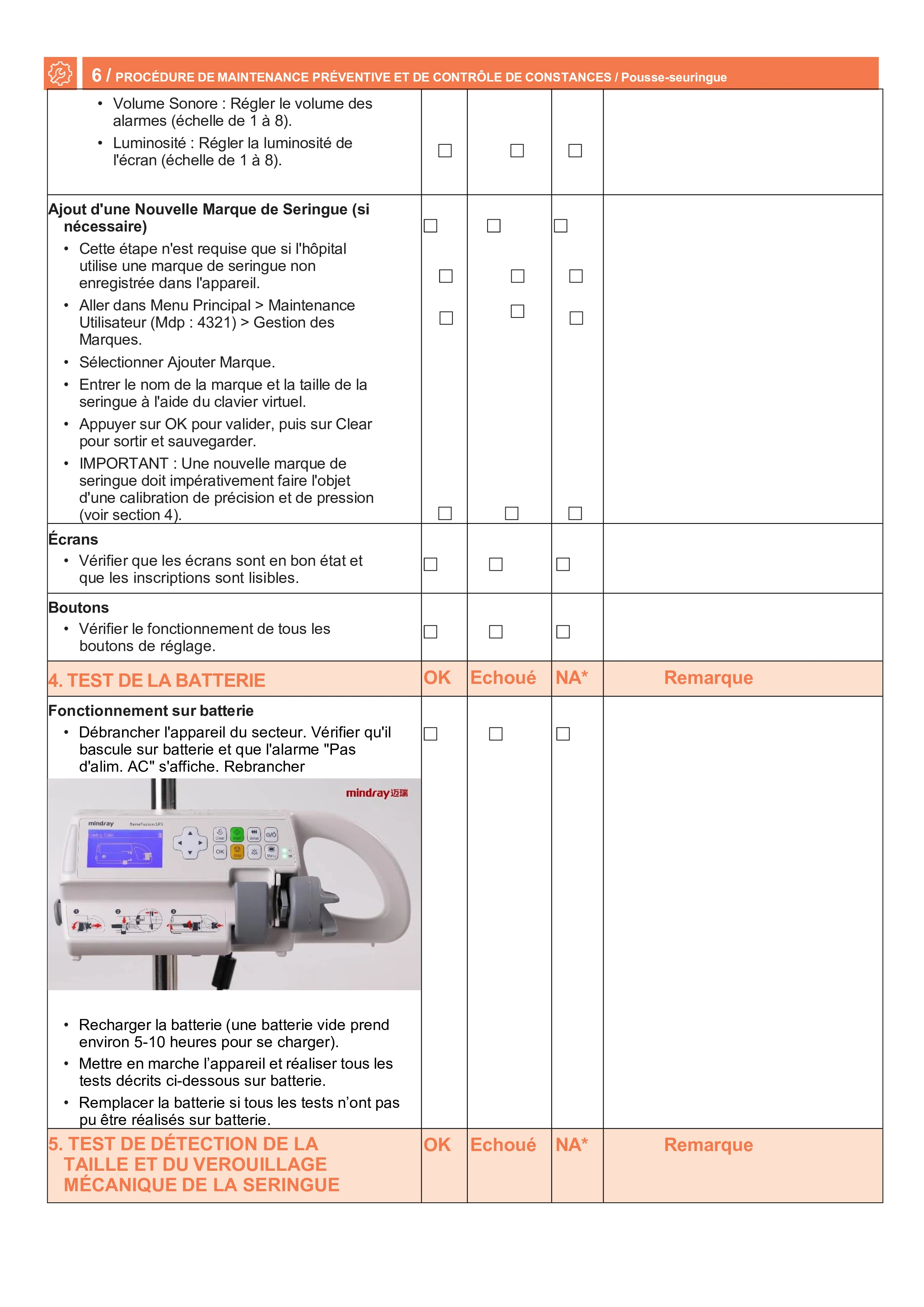 Instructions illustrées pour le nettoyage et la désinfection du pousse-seringue.