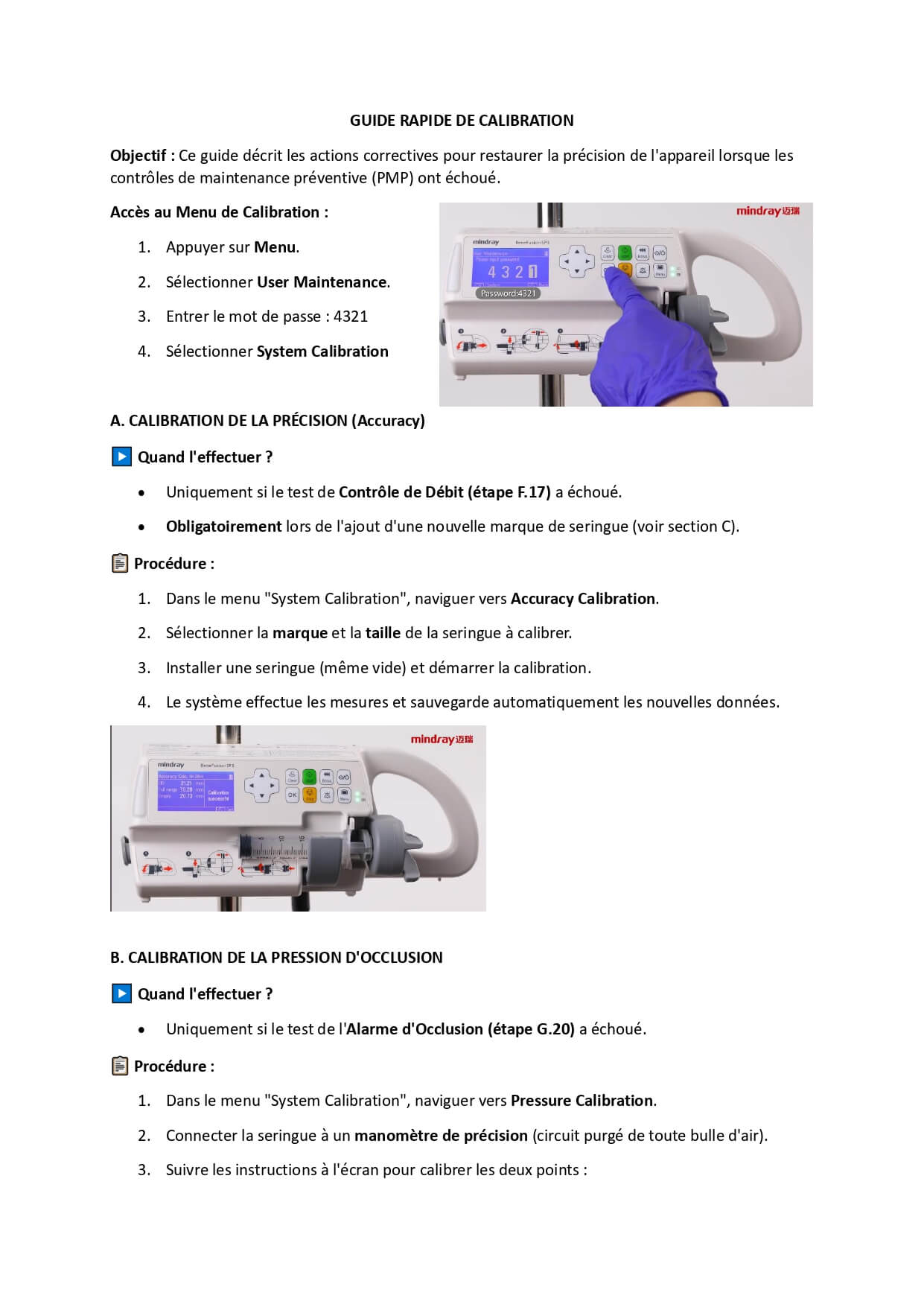 Guide illustré pour la calibration d'un pousse-seringue