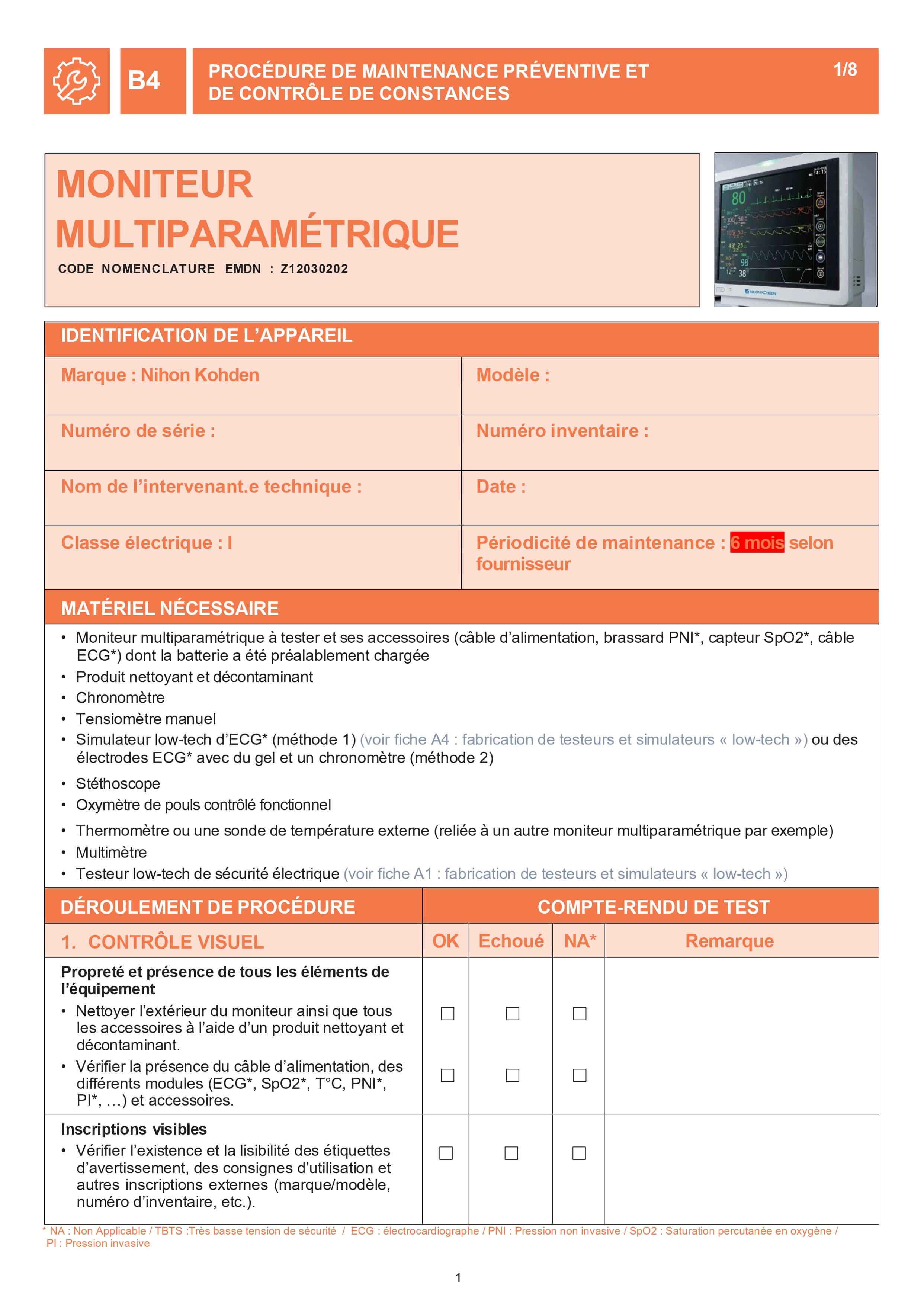Procédure de maintenance préventive pour moniteur patient